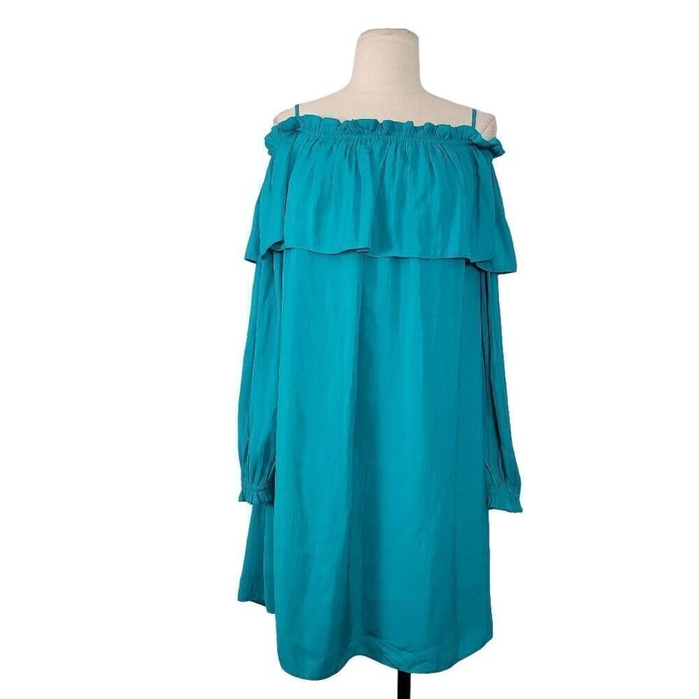 Lilly‎ Pulitzer Dee Dee Mini Dress Sz M Malachite Teal Blue Off Shoulder Ruffle